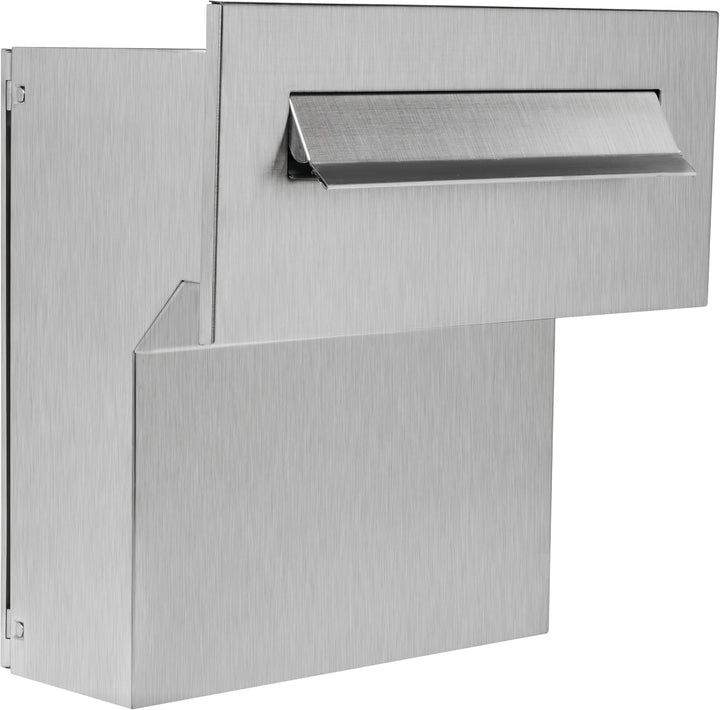 Mauerdurchwurf Briefkasten 100% Edelstahl V2A gebürstet 190-260 [mm] 3 Schlüssel Frontplatte: 160 x