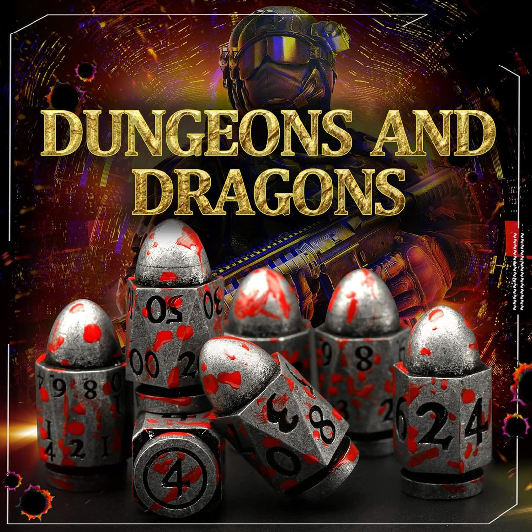 DND Würfelset Dungeons and Dragons Würfel, ZHOORQI Bullet Metall Würfel Set, Polyedrische Würfel Set