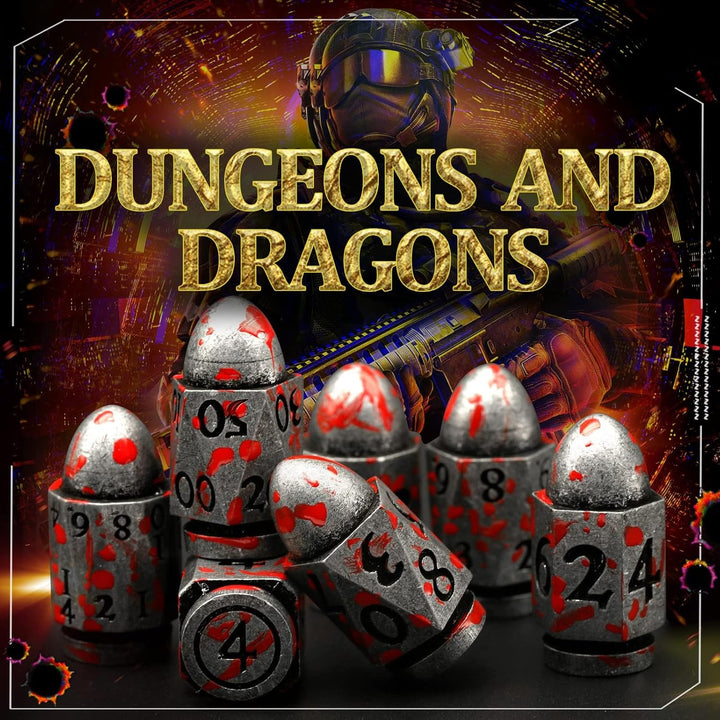 DND Würfelset Dungeons and Dragons Würfel, ZHOORQI Bullet Metall Würfel Set, Polyedrische Würfel Set