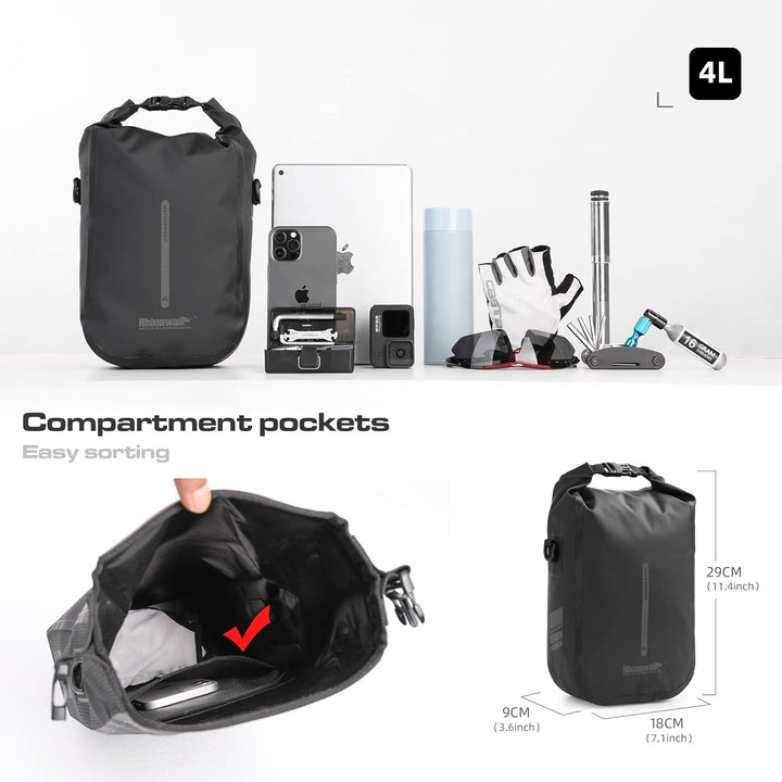Rhinowalk Fahrrad Gepäckträgertasche Wasserdicht 4/6L Vorne Fahrradtasche für Gepäckträger mit Schul