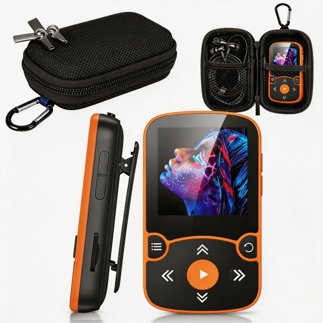 AGPTEK MP3 Player & Schutzhülle Bluetooth 5.3 Sport 64GB mit 1,5 Zoll TFT Farbbildschirm, Mini Musik