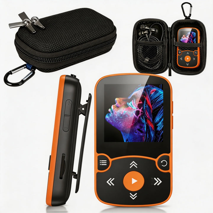 AGPTEK MP3 Player & Schutzhülle Bluetooth 5.3 Sport 64GB mit 1,5 Zoll TFT Farbbildschirm, Mini Musik