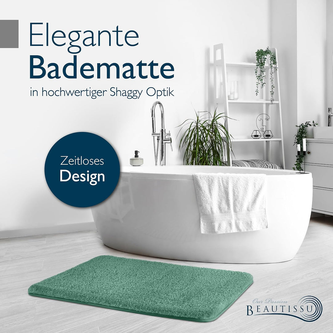 Beautissu Badematte rutschfest 100x60 cm – Duschvorleger Hochflor Badteppich rutschfest Waschbar Sha