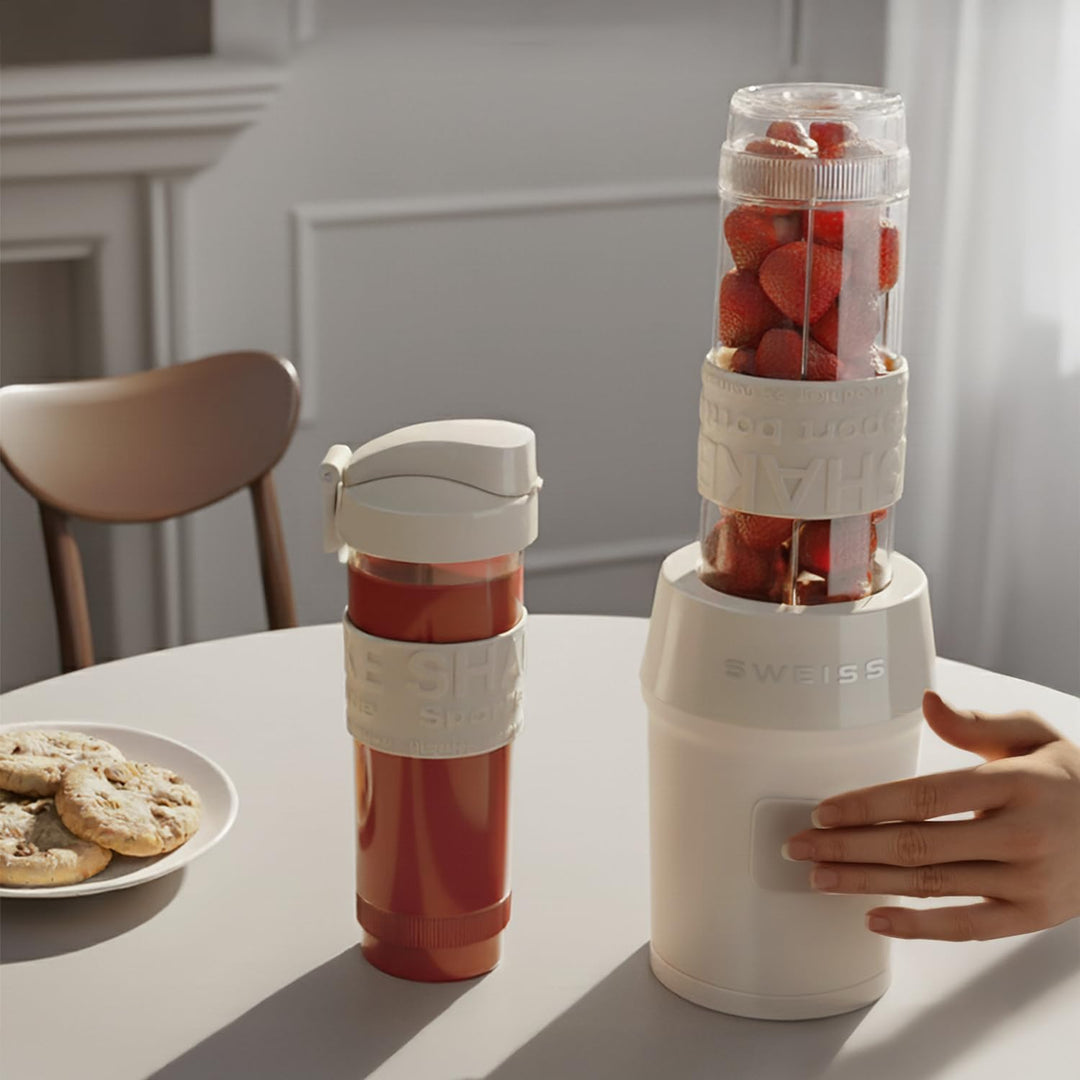 SWEISS Mini-Mixer, Tragbarer Smoothie-Mixer MOOV8, 2 Trinkflaschen à 570 ml mit Reiseverschluss, 4 E