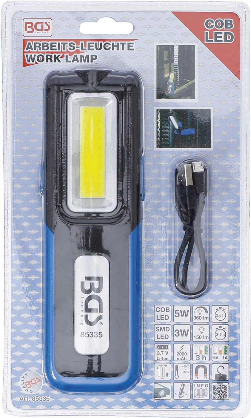BGS 85335 | COB-LED Arbeits-Leuchte | klappbar | mit Haken und Magnet | 180° drehbares Griffstück in