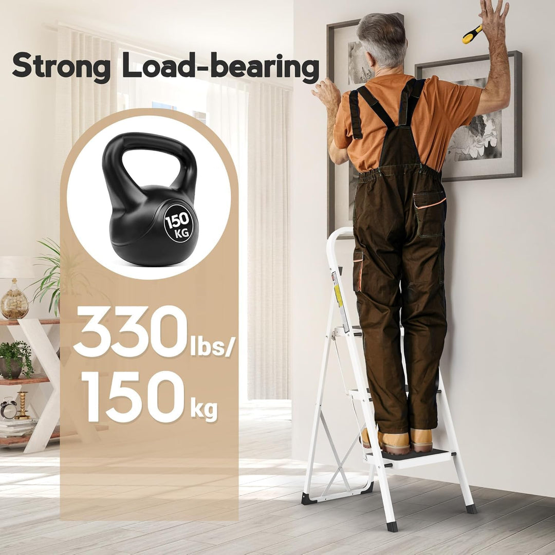 HBTower Trittleiter 3 Stufen klappbar, Trittleiter mit Anti-Rutsch-Pedal, Tragbare Robuste Tritthock