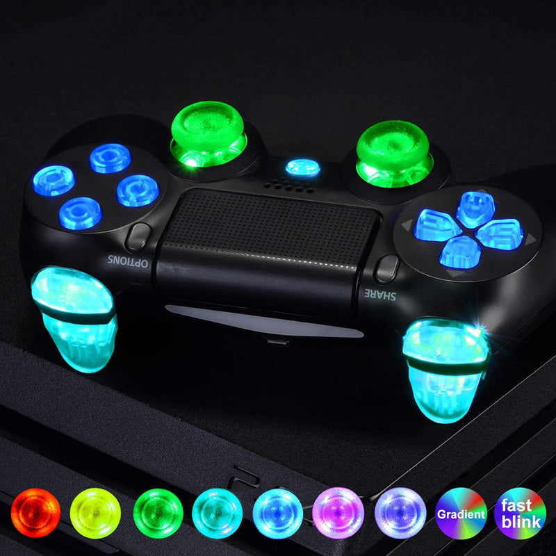 eXtremeRate Tasten für ps4 Knöpfe D-Pad L1 R1 R2 L2 Buttons Trigger Thumbsticks DTFS LED Kit kompati