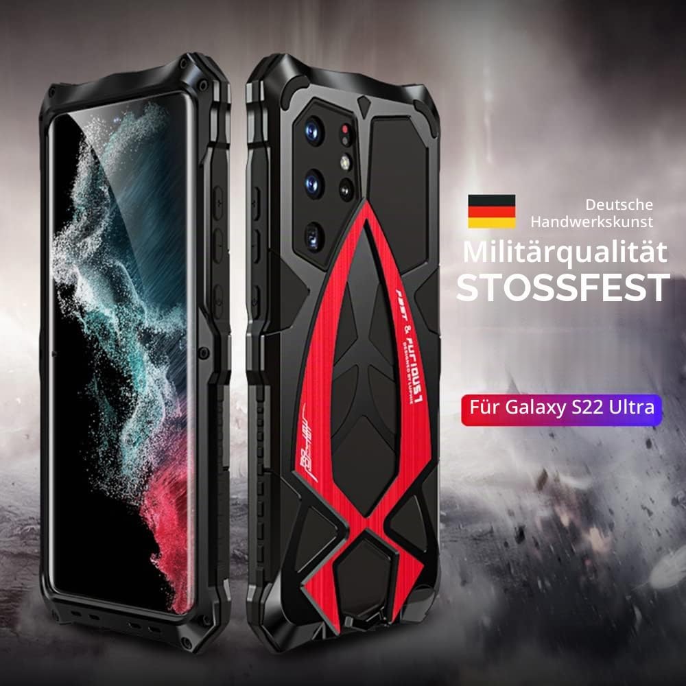 CeeEee Handyhülle für Galaxy S22 Ultra 5G Metall Case Samsung Silikon Stossfeste Hülle Rugged Unzerb
