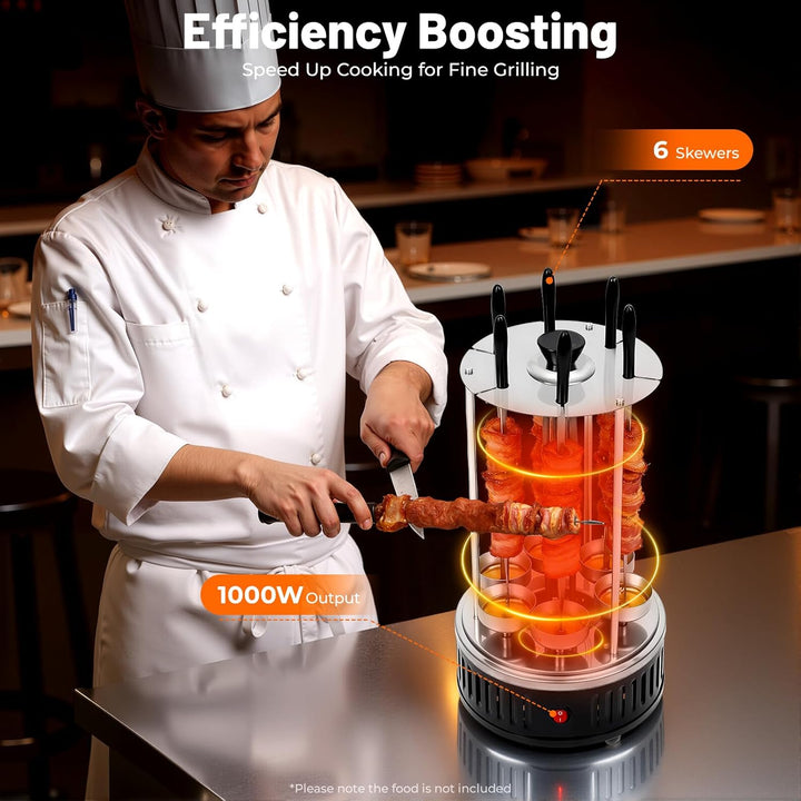 Vertikaler Elektrischer Grill 1000W 400-500℃ Elektrogrill Schaschlikgrill mit 6 Spiesse Rotisserie G