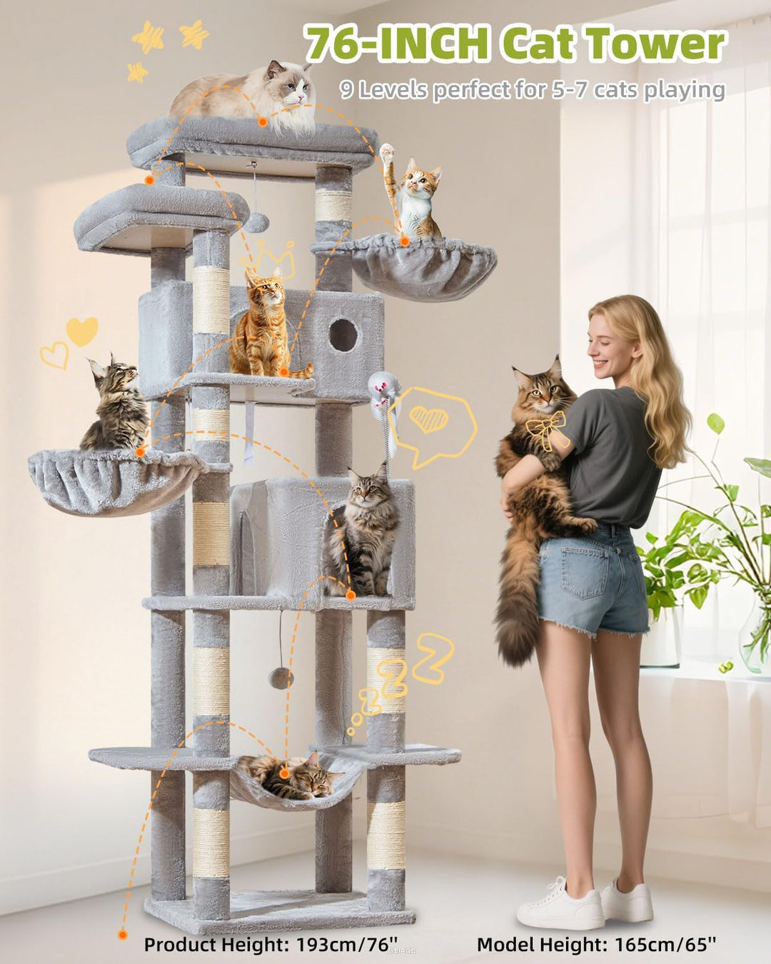 Taoqimiao 193CM Kratzbaum Gross XXL, Katzenbaum Katzenbaum Grosse Katzen Stabil Katzenkratzbaum mit