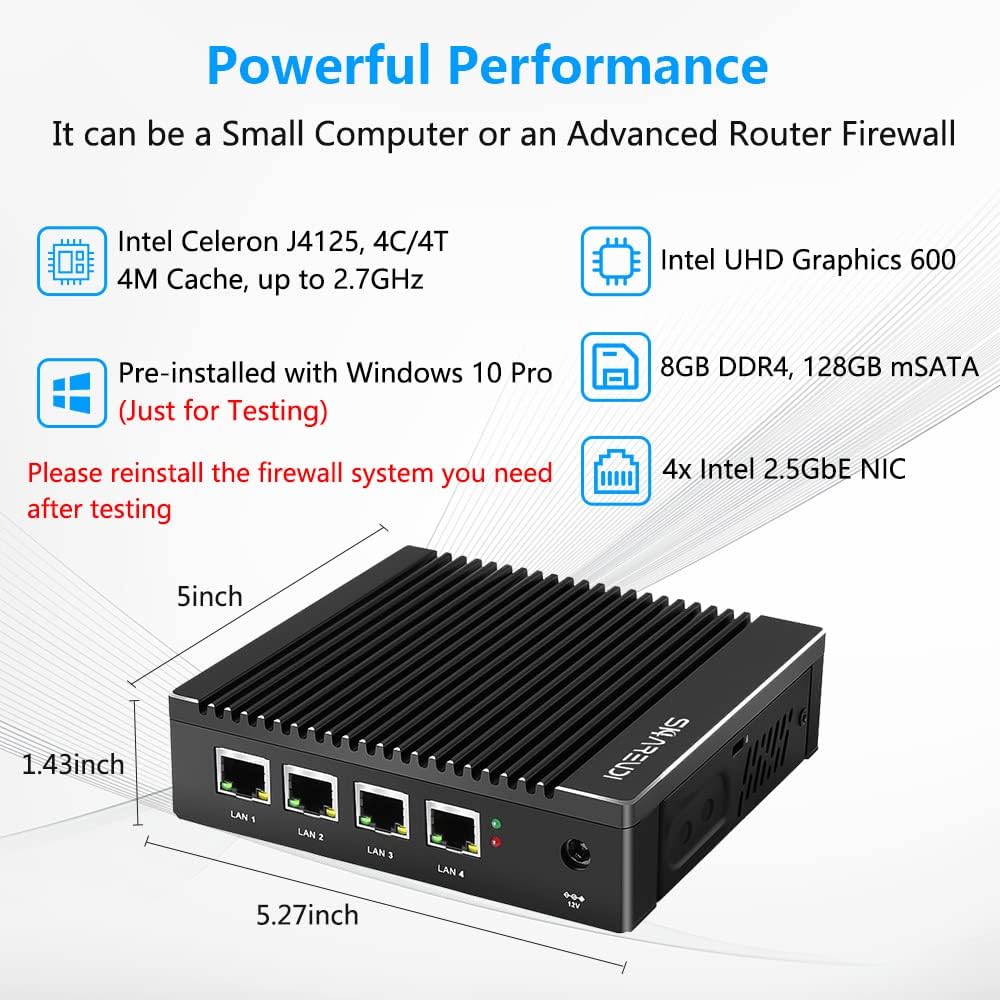 Sharevdi Mini PC Micro Firewall Appliance, Intel Celeron J4125 Quad Core Mini Computer, Firewall Min