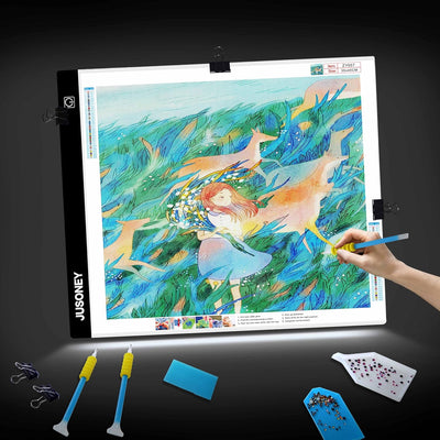 JUSONEY Leuchttisch A4 für diamond painting, Diamond Painting Zubehör Dimmbare Light Pad für Zeichne