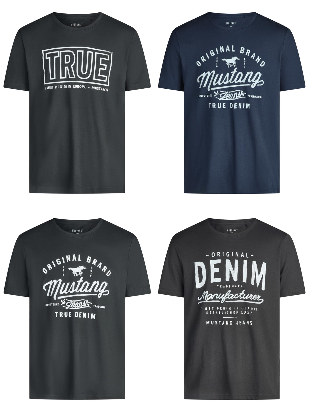 MUSTANG Tshirt Herren Baumwolle Regular Fit 4er Pack Set Rundhals Kurzarm Sommer Tee Shirt Logoprint
