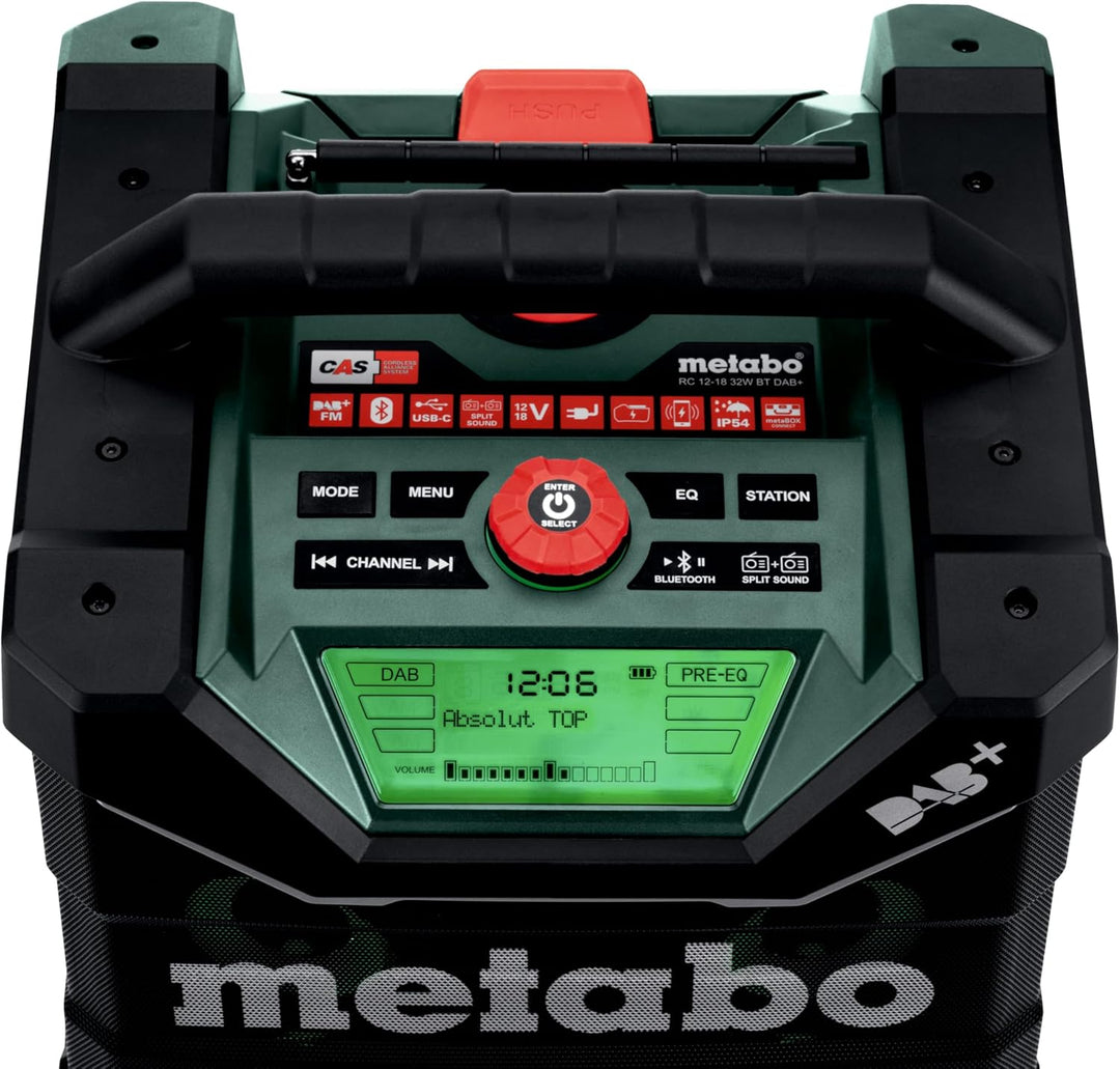 Metabo Akku-Baustellenradio RC 12-18 32W BT DAB+, 18 V, mit Bluetooth und AUX, Schutzklasse IP 54, R