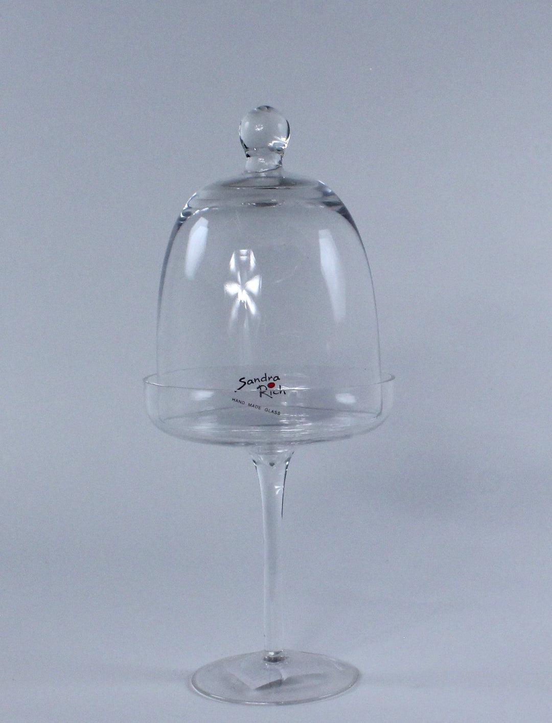 Sandra Rich Glasplatte auf Fuss mit Glocke Haube Cover H. 30cm D. 12cm rund