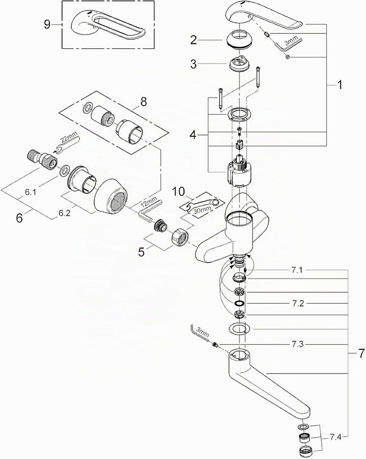 GROHE Euroeco Waschtisch-Einhebelmischer für Wandmontage, 170 mm, verchromt 32773000,Silber