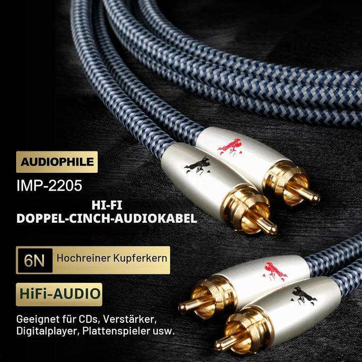 Impeto Audiophile Cinch Kabel, 2 RCA Kabel 2 Cinch-Stecker auf 2 Cinch-Stecker Audiokabel, HiFi-Syst