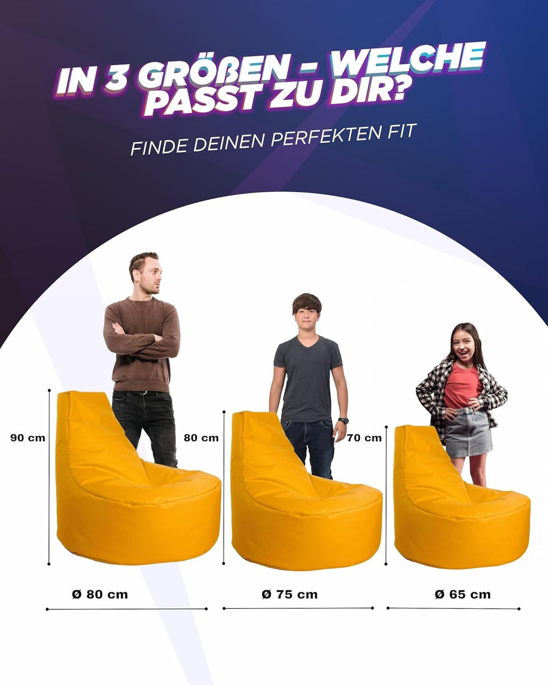 PATCH HOME Gamer Sessel in 2 verschiedenen Grössen und 25 XL - 75cm Durchmesser, 30cm Sitzhöhe, 80cm