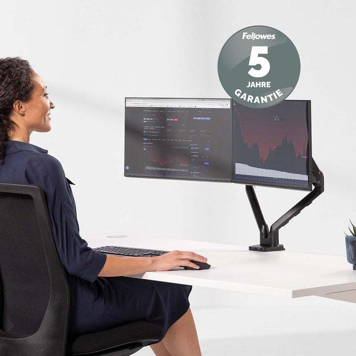 Fellowes Monitor Halterung 2 Monitore bis je 32 Zoll (81,28 cm) - Platinum Series Monitor Arm mit Ga