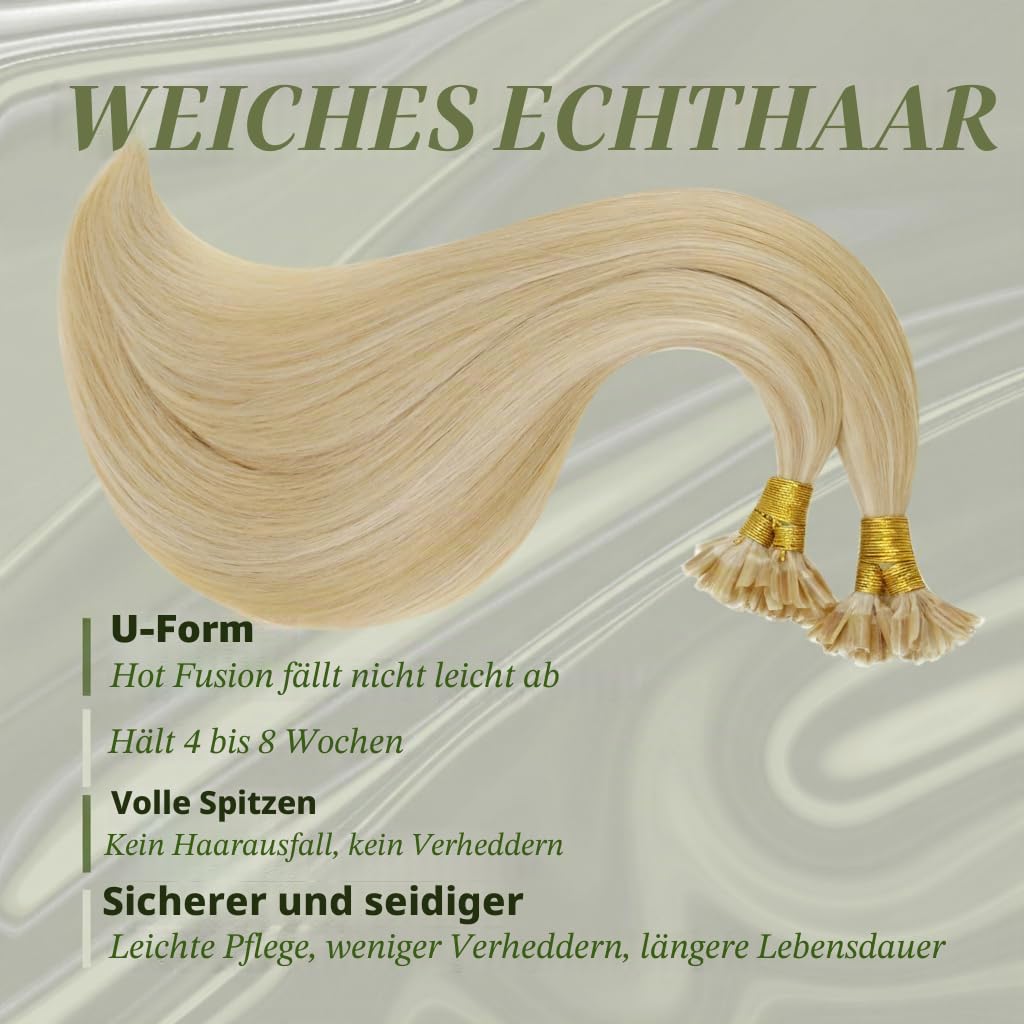 RUNATURE Blond Extensions Echthaar Bondings Highlight 40cm Glatt Keratin Bonding Extensions Echthaar