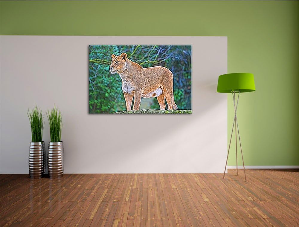 maiestätische Löwin Deluxe Format: 100x70 cm auf Leinwand, XXL riesige Bilder fertig gerahmt mit Kei