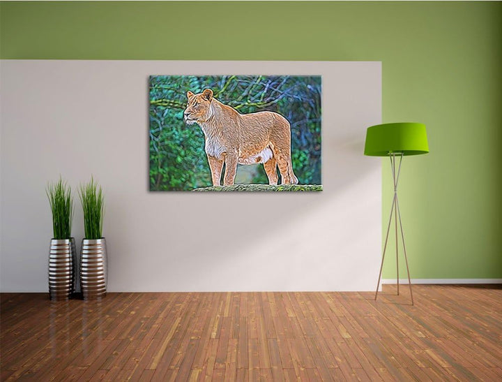 maiestätische Löwin Deluxe Format: 100x70 cm auf Leinwand, XXL riesige Bilder fertig gerahmt mit Kei