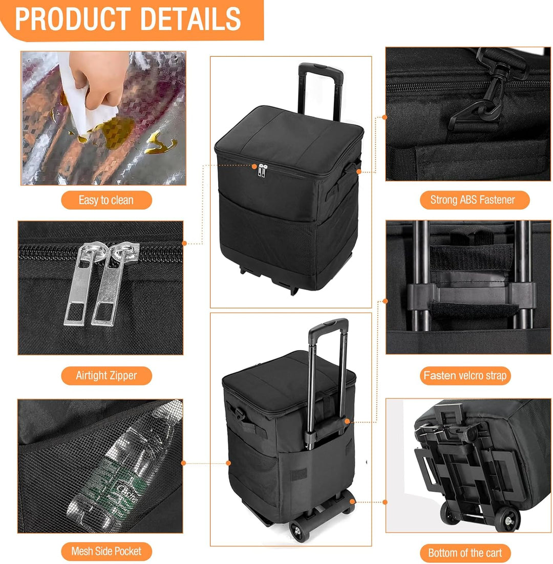 ZHJINGYU Kühlbox mit Rollen mit Picknicktasche &amp; Kühltasche gross - 40L Kühlbox Faltbar mit Räder |