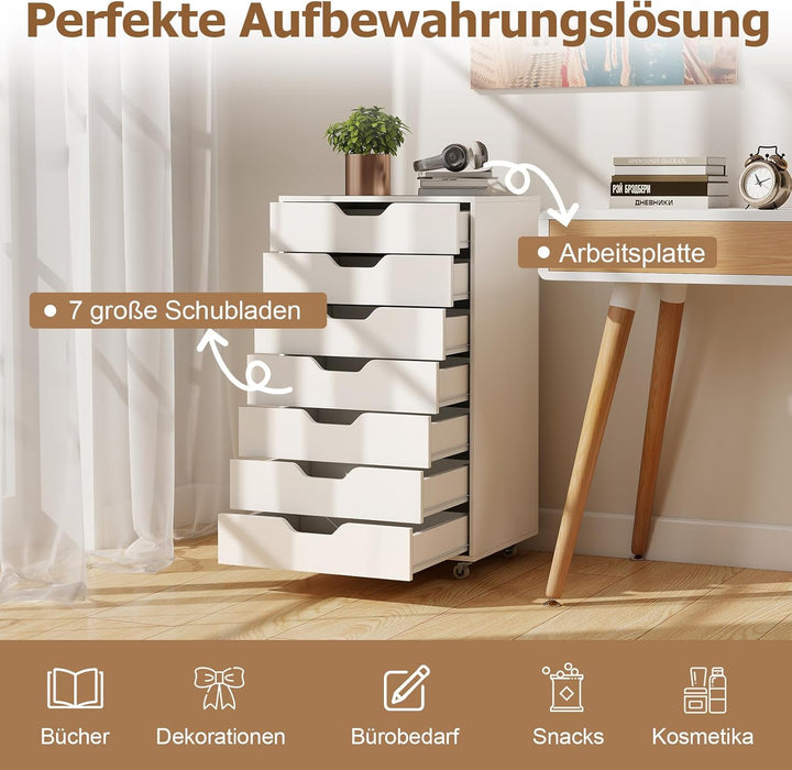 COSTWAY Rollcontainer mit 7 Schubladen, mobiler Aktenschrank mit Rädern, Bürocontainer Schubladensch