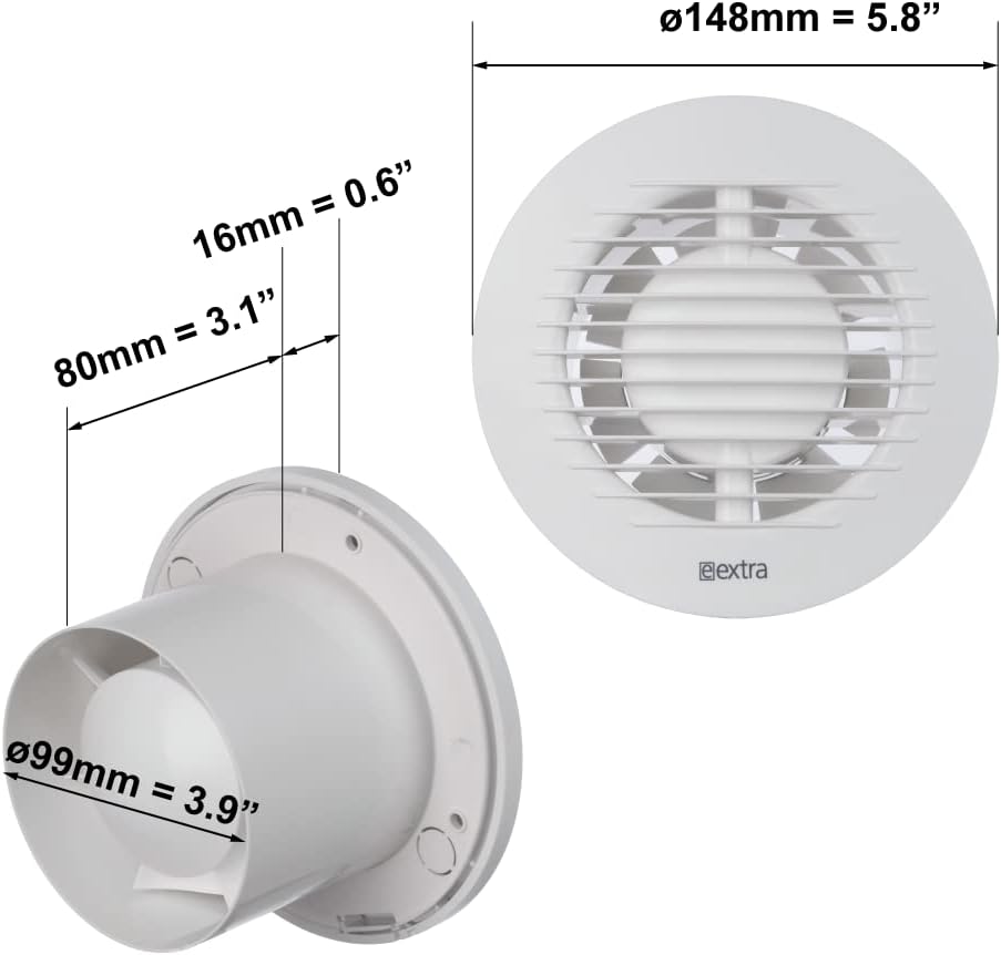 Ø 100mm Bad-Lüfter mit Feuchtesensor und Timer - Weiss, Leise Ventilator Rund mit Feuchtesensor