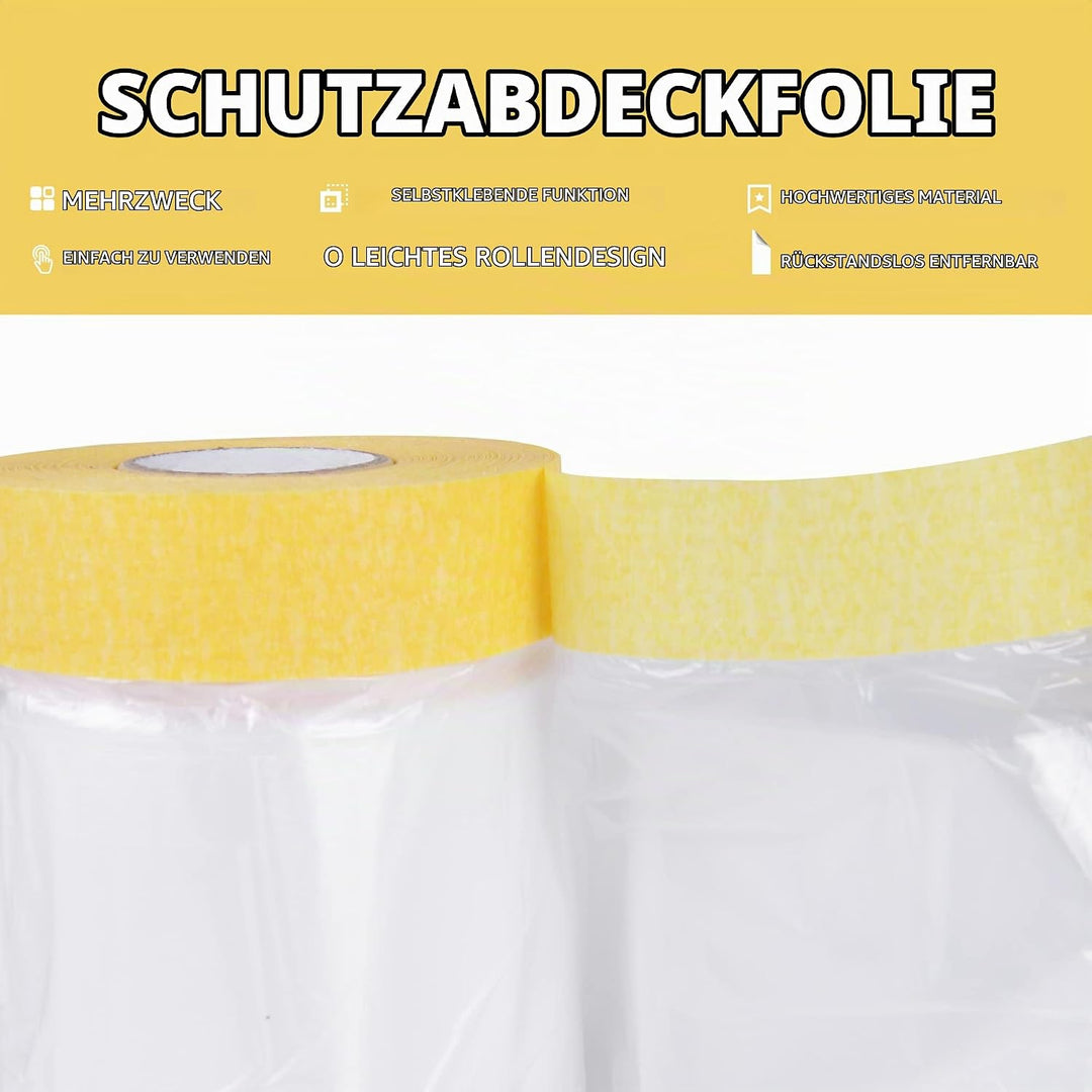 TAPEBEAR Abdeckfolie Mit Klebeband 3 Rollen, Transparent malerabdeckfolie, Selbstklebende Malerband