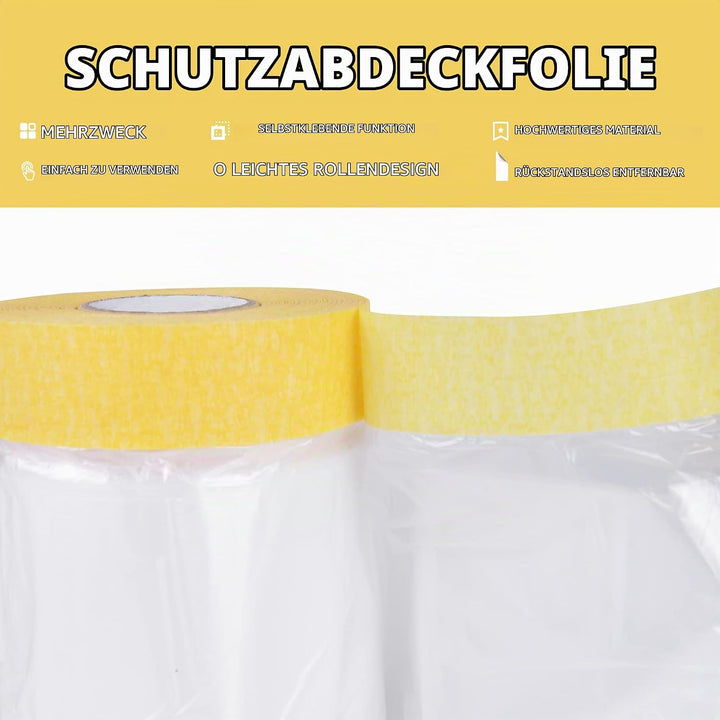 TAPEBEAR Abdeckfolie Mit Klebeband 3 Rollen, Transparent malerabdeckfolie, Selbstklebende Malerband