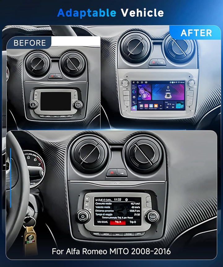 VECHTEL 4G+64G Autoradio Android 15 für Alfa Romeo MITO 2008-2016, 7 Zoll HD Touchscreen Auto Radio
