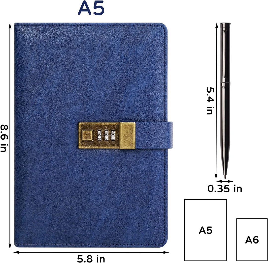 WEMATE Tagebuch mit Schloss, A5 PU Leder Journal mit Schloss 240 Seiten, Vintage Lock Journal mit St