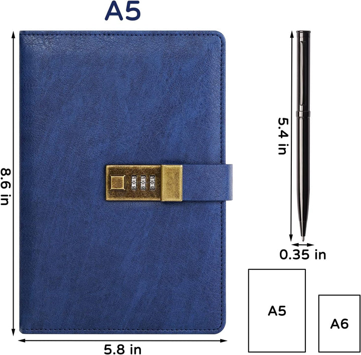 WEMATE Tagebuch mit Schloss, A5 PU Leder Journal mit Schloss 240 Seiten, Vintage Lock Journal mit St