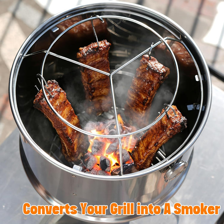 Onlyfire Edelstahl Räucherkammer Mittelkochsystem für Weber Smokey Joe 37cm Holzkohlegrill, Enthält