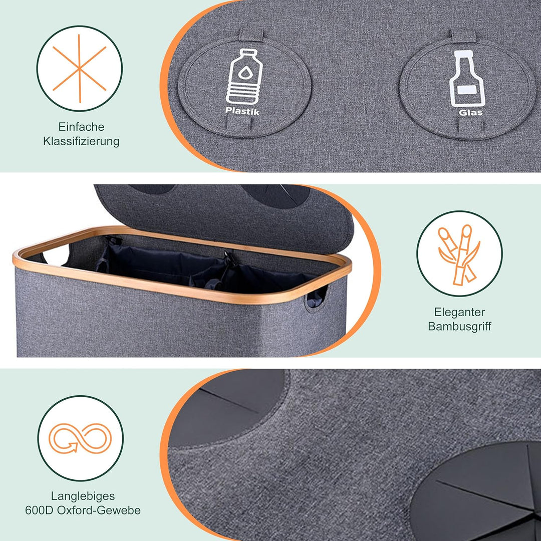 Relaxdays Pfandflaschen Sammelbehälter, 170 L, bis 100 Flaschen, 2 Innenbeutel, Flaschensammler für