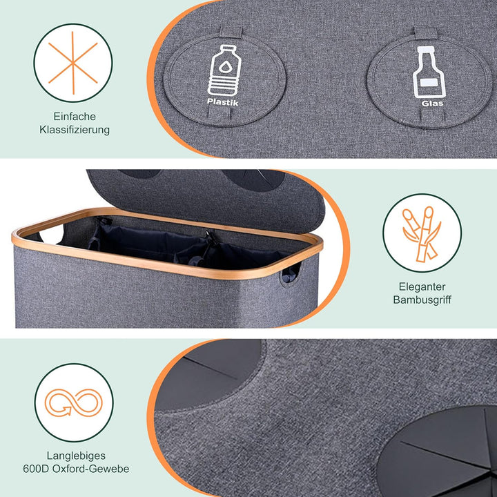 Relaxdays Pfandflaschen Sammelbehälter, 170 L, bis 100 Flaschen, 2 Innenbeutel, Flaschensammler für