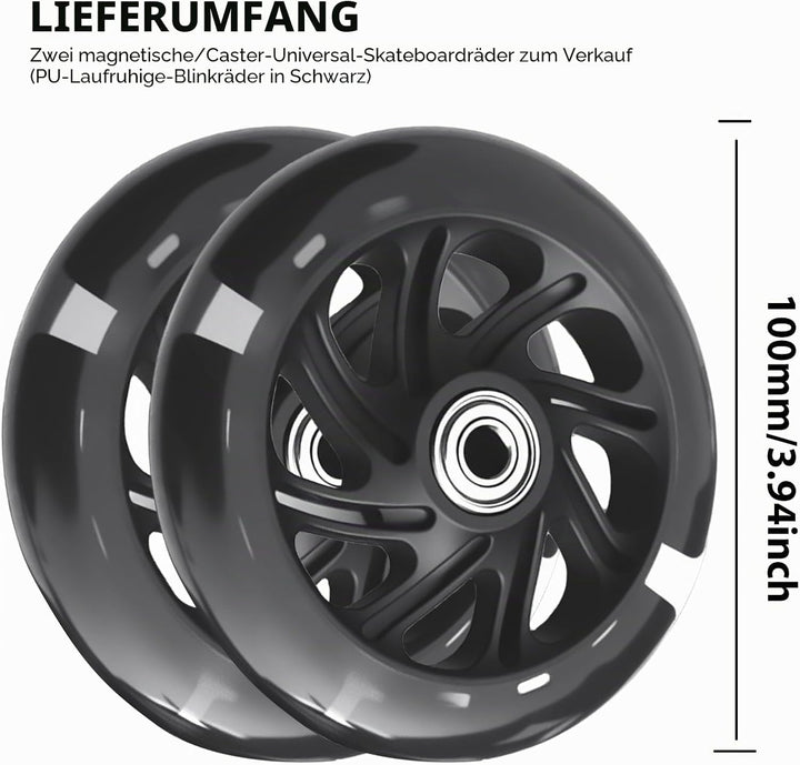 2 Stück Leuchtende Stunt Scooter Räder 100mm, Scooter Rollen LED-Lichtrollen mit ABEC-9 Lager, Hell