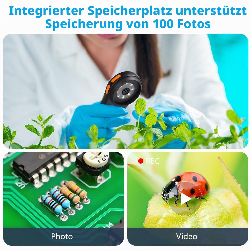 Adiwo Handy-Mikroskop für Kinder, Mini-Mikroskop draussen Schwarz, Tragbares Mikroskop 3 Stufen eins