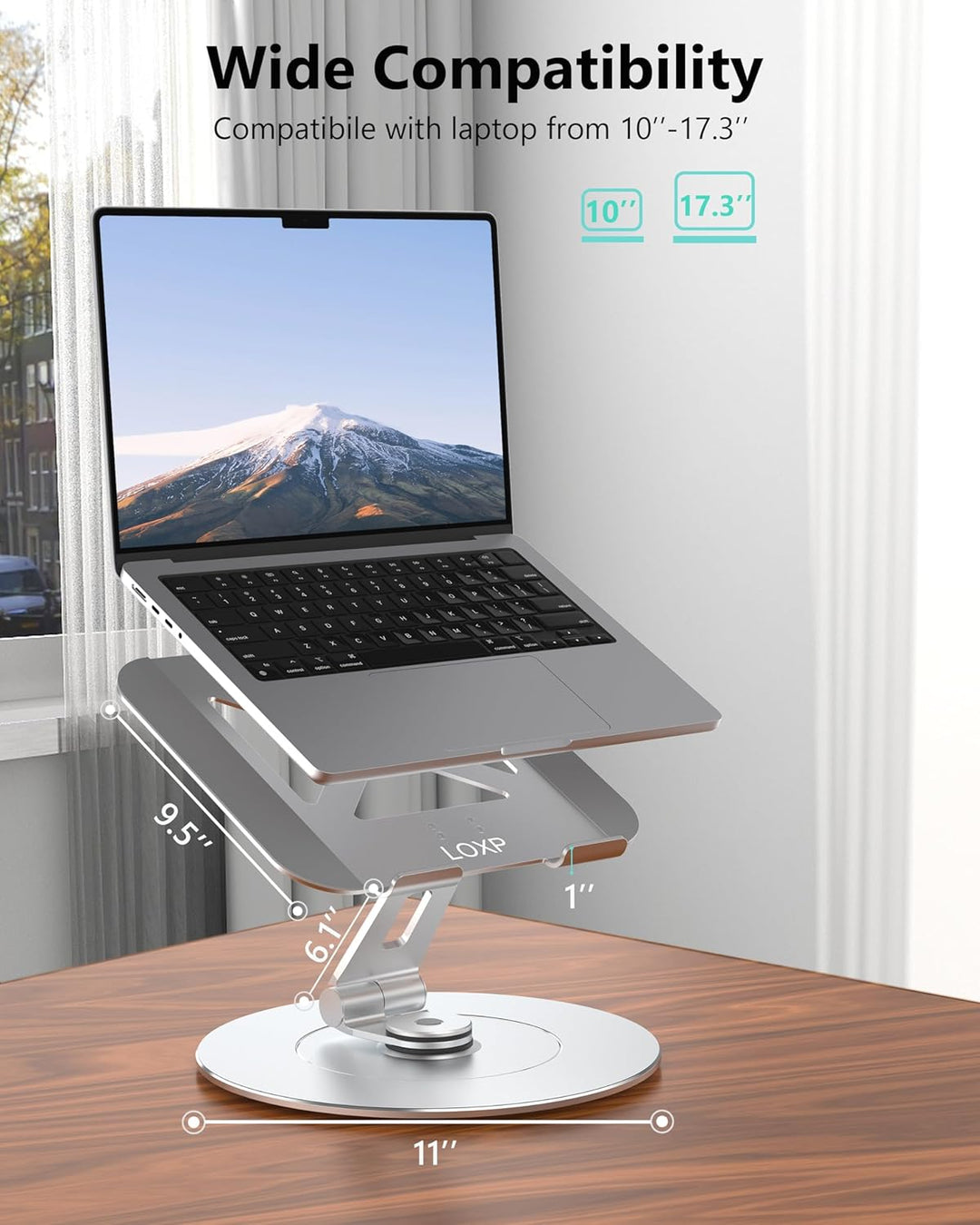 LOXP Verstellbarer Laptop-Ständer aus Aluminium für Schreibtisch, tragbar, um 360 Grad drehbar, höhe