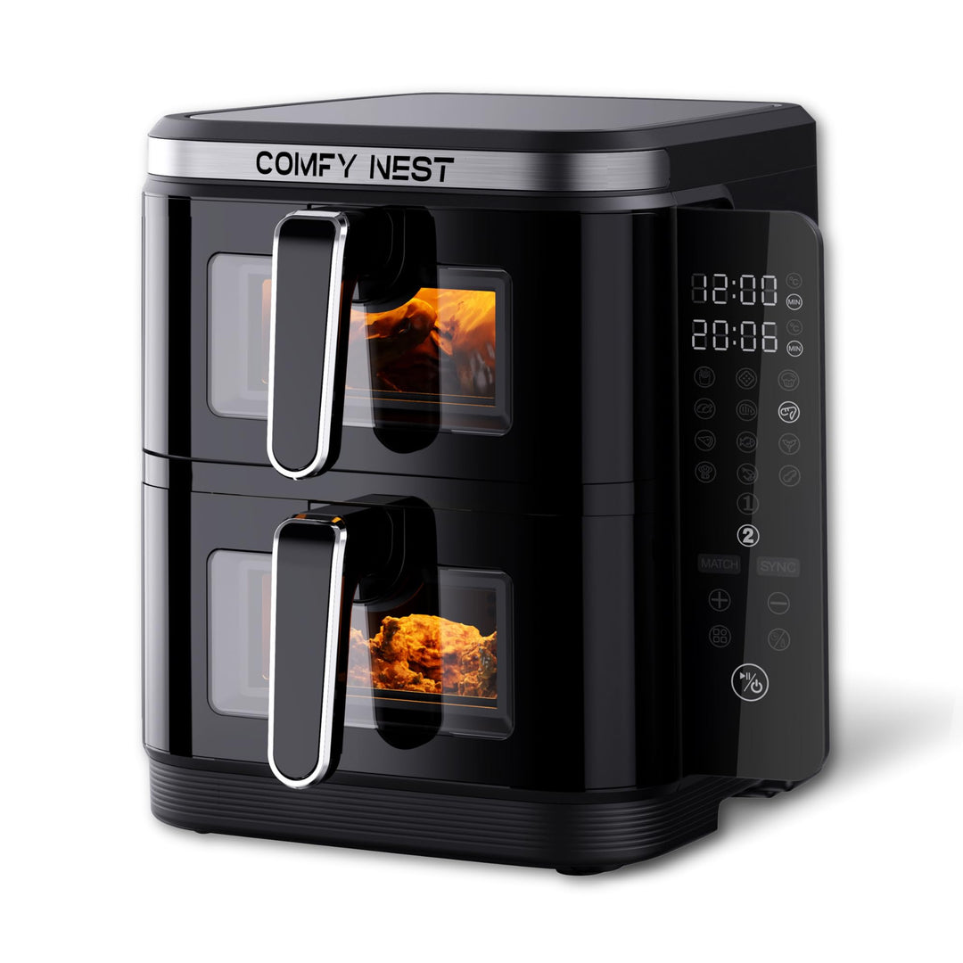 Comfy Nest, 11-Liter-Doppelkorb-Luftfritteuse mit 12 Kochprogrammen, Heissluftfritteuse, schneller L