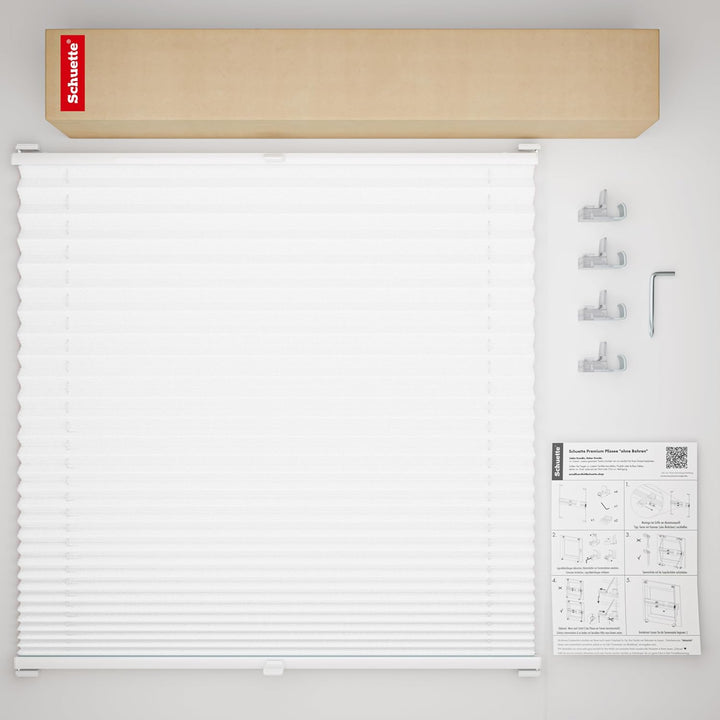 Schuette® Plissee ohne Bohren ● Premium Kollektion: White Day (Weiss) ● 80x80cm (Breite x Höhe) ● Su