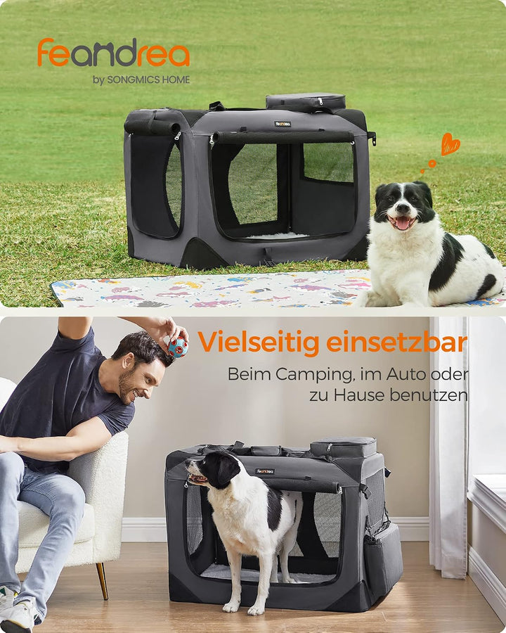 Feandrea Hundebox faltbar, Transportbox Hund, XL, Hundetasche, Oxford-Gewebe, Netzstoff, atmungsakti