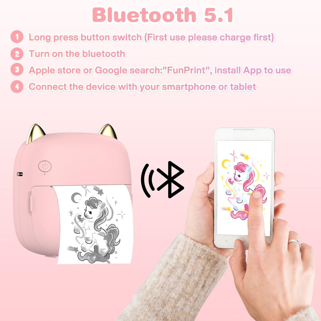 Mini Drucker, Tragbarer Mini Fotodrucker Thermodrucker Smartphone Taschendrucker, Wireless Bluetooth