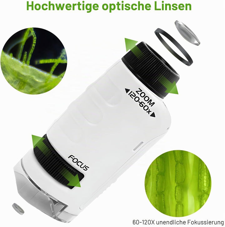 60-120X Handmikroskop, Digitales Mikroskop für Kinder, Taschenmikroskop Kinder mit Led Licht, Kinder
