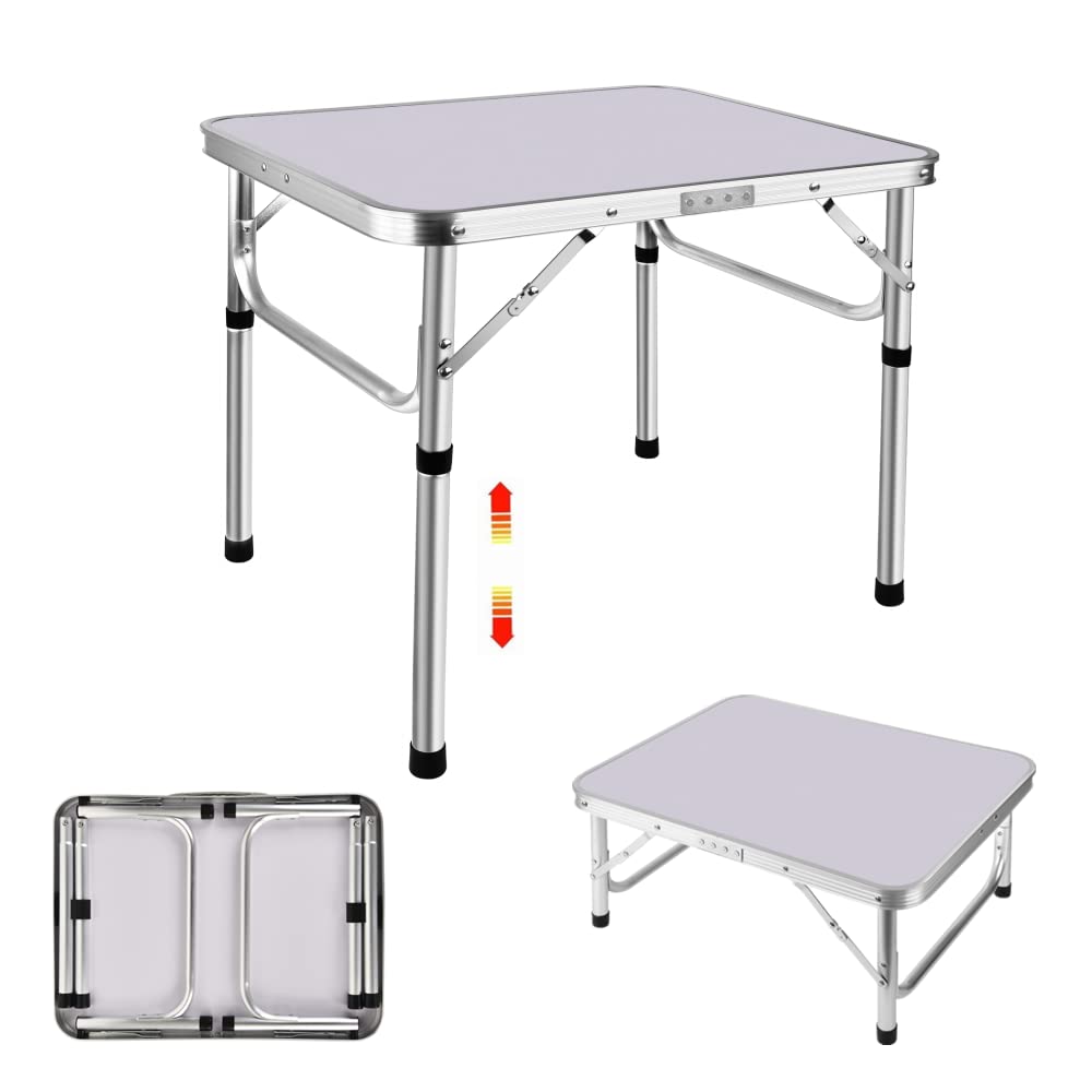 Qimu Tragbarer Klapptisch, 60 cm, zusammenklappbar, aus Aluminium, leicht, verstellbar, für Garten,