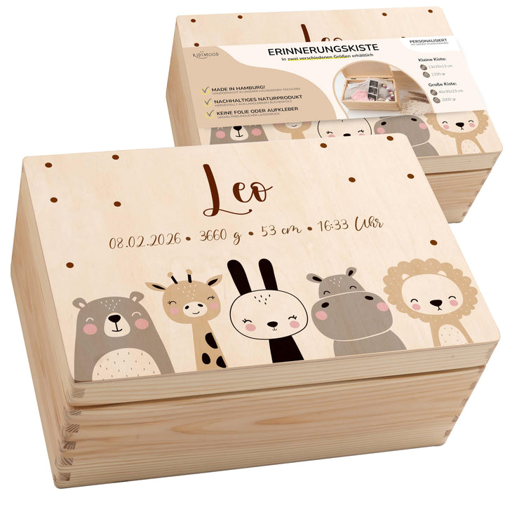 KIDSMOOD - Erinnerungsbox Baby, personalisierte Holzkiste mit Deckel, Ideal zur Aufbewahrung von Eri