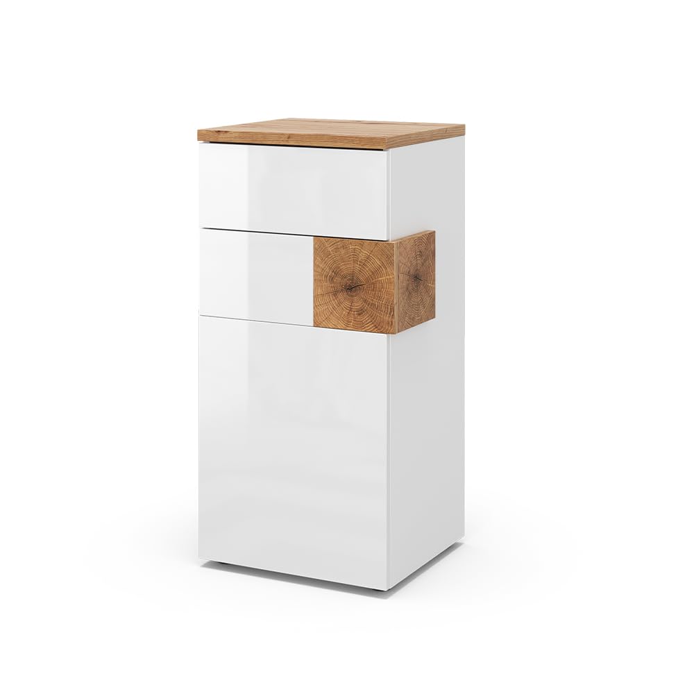 Vicco Midischrank Eden, Weiss Hochglanz/Artisan-Eiche, 40 x 84 cm Weiss Hochglanz Midischrank, Weiss