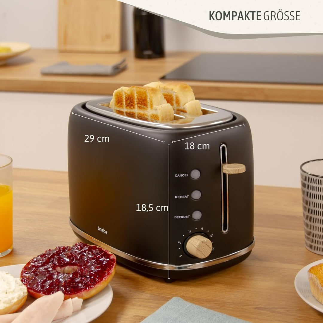 briebe Nordic Toaster mit breitem Schlitz, Toaster für 2 Scheiben, 6 Röststufen, Aufwärmfunktion, Ab