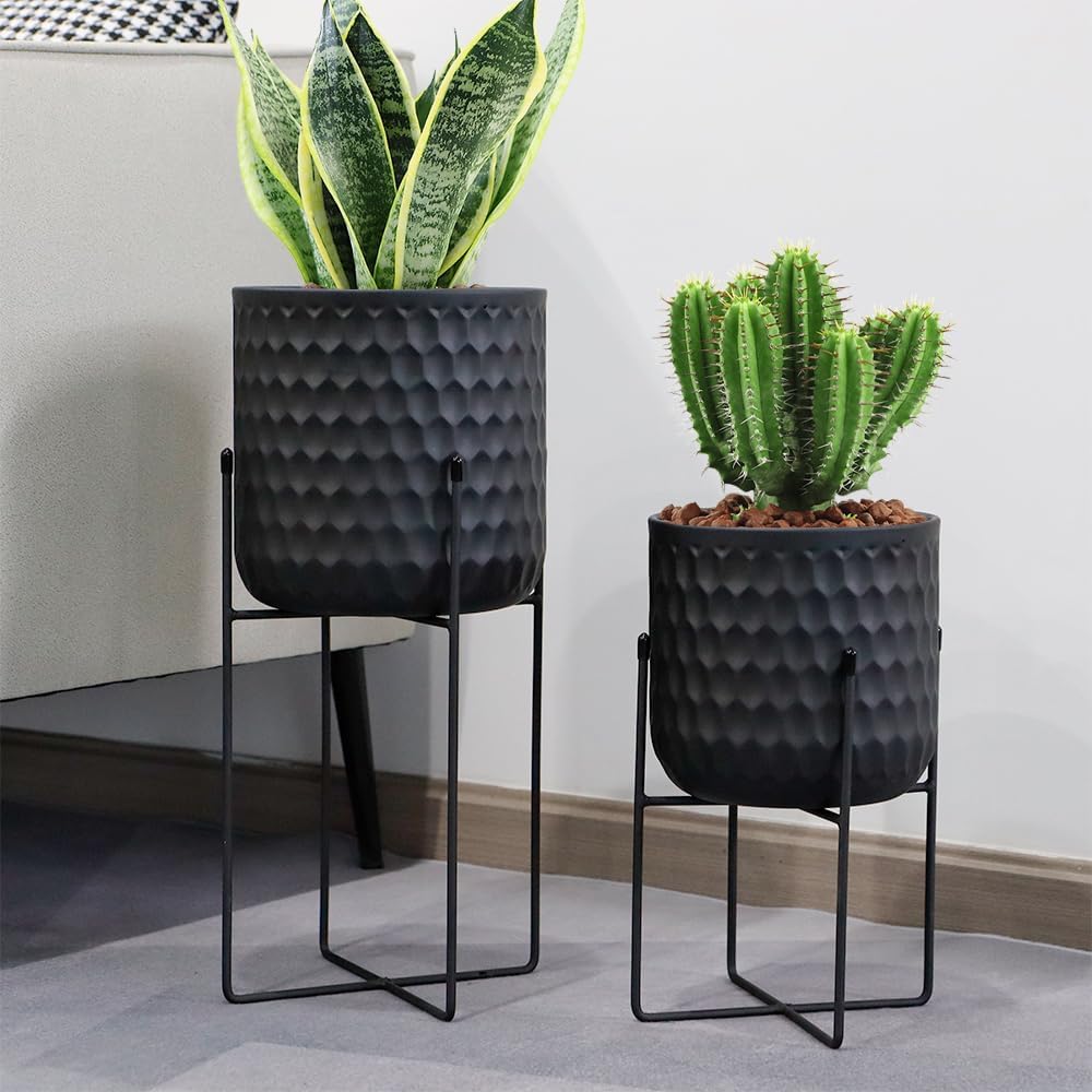 TRIROCKS Set von 2 Pflanzgefässen mit Ständer Innen Aussen Metall Pflanzenständer 45 & 31 cm hoch Mo